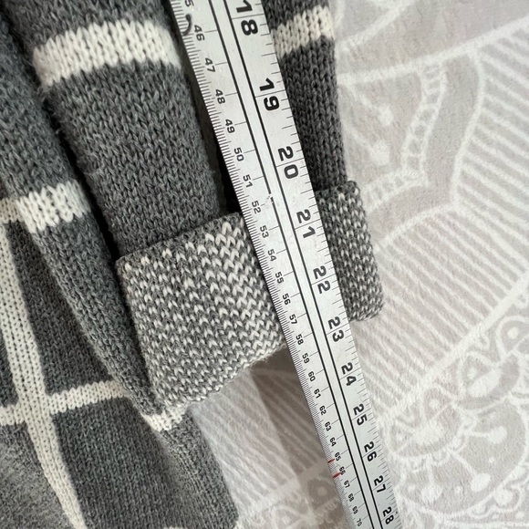 GORGEOUS LONG OPEN FRONT CARDIGAN SWEATER WINDOW PANE GRAY CREAM XL VGUC - Picture 11 of 11